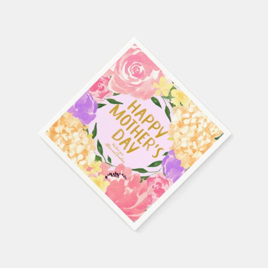 明るいカラフルフローラハッピーマザーズの日 スタンダードカクテルナプキン (角)