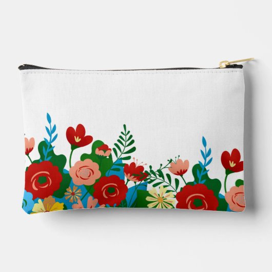 明るいカラフルフローラパーソナライズされたブーケ アクセサリーポーチ (裏面)