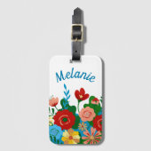 明るいカラフルフローラパーソナライズされたブーケ ラゲッジタグ (正面縦)