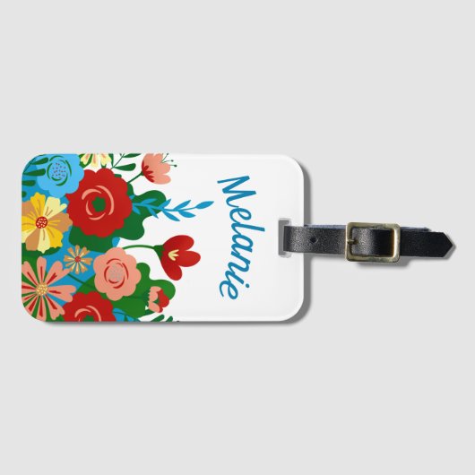 明るいカラフルフローラパーソナライズされたブーケ ラゲッジタグ (正面横)