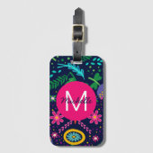 明るいカラフルフローラブルーパーソナライズされた ラゲッジタグ (正面縦)