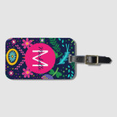 明るいカラフルフローラブルーパーソナライズされた ラゲッジタグ (正面横)