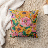 明るいカラフルフローラ油塗装 クッション (ブランケット)
