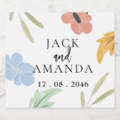 明るいカラフルフローラ結婚のワインボトルラベル スパークリングワインラベル (シングルラベル)