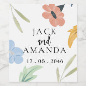 明るいカラフルフローラ結婚のワインボトルラベル ワインラベル (シングルラベル)