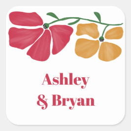 明るいカラフルフローラ結婚新しい スクエアシール