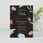 明るいカラフルフローラ50番目の誕生日招待状 招待状 (スタンド正面)