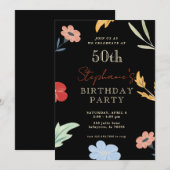 明るいカラフルフローラ50番目の誕生日招待状 招待状 (正面/裏面)