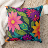 明るいカラフルフローラ クッション (ブランケット)