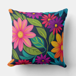 明るいカラフルフローラ クッション