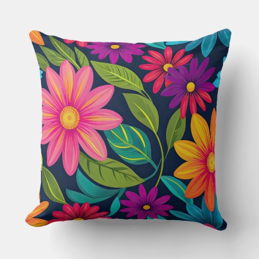 明るいカラフルフローラ クッション (正面)