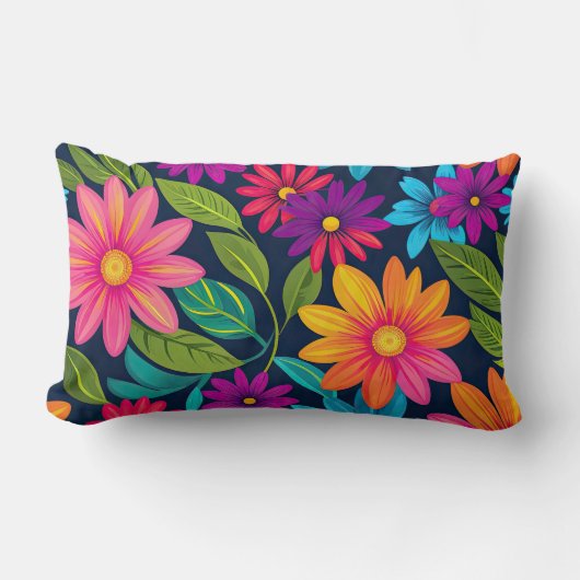 明るいカラフルフローラ ランバークッション (正面)