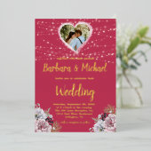 明るいカラフルフローラ 箔招待状 (立ち正面)