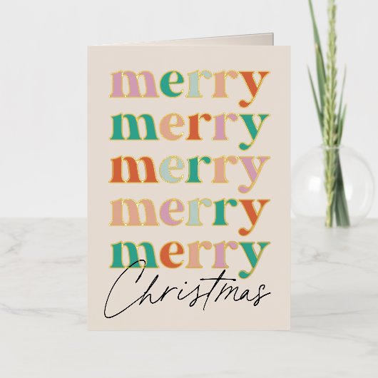 明るいカラフルメリーモダンクリスマス 箔シーズンカード (正面)