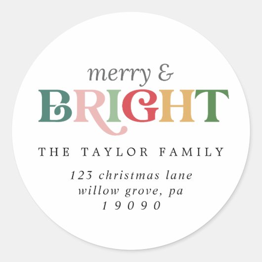 明るいカラフルメリー差出人住所封筒 ラウンドシール (正面)