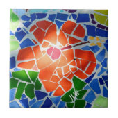 明るいカラフルモザイク赤い花 タイル (正面)