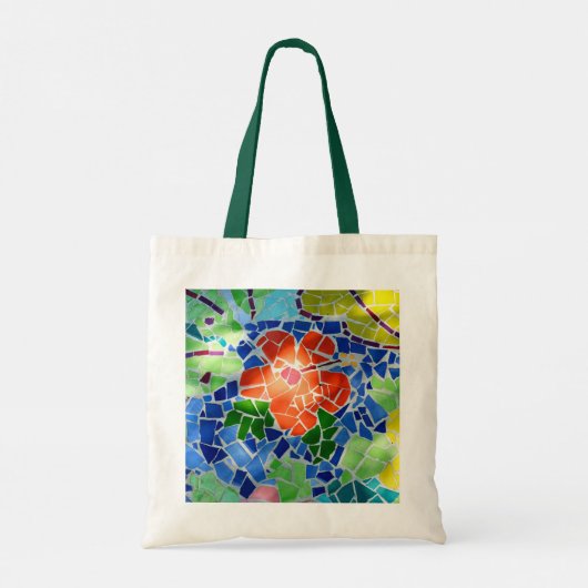 明るいカラフルモザイク赤い花 トートバッグ (裏面)