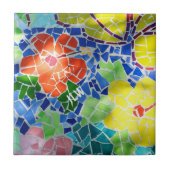 明るいカラフルモザイク赤と黄色の花 タイル (正面)