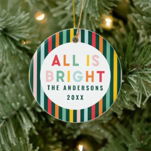 明るいカラフルモダンのクリスマス家族の写真 セラミックオーナメント