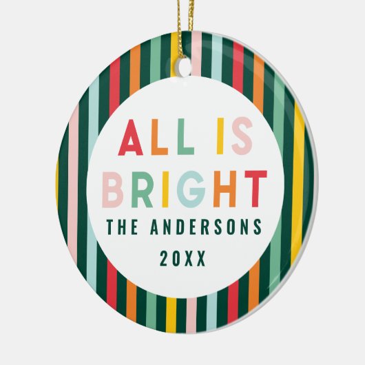 明るいカラフルモダンのクリスマス家族の写真 セラミックオーナメント (左)