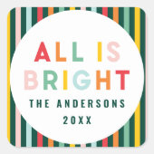 明るいカラフルモダンクリスマスファミリー スクエアシール (正面)