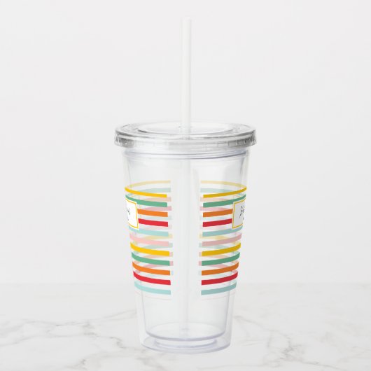 明るいカラフルレインボーストライプおもしろい学校 アクリルタンブラー (右)