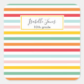 明るいカラフルレインボーストライプおもしろい専門学校 スクエアシール (正面)