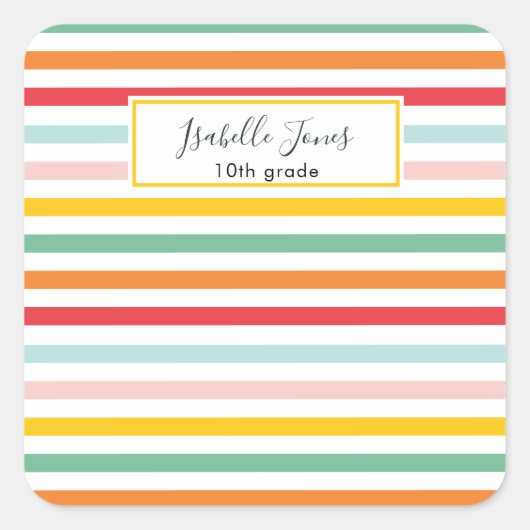 明るいカラフルレインボーストライプおもしろい専門学校 スクエアシール (正面)
