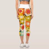 明るいカラフルレトロかわいい花のパターン カプリレギンス (裏面)