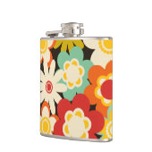 明るいカラフルレトロかわいい花のパターン フラスク (左)