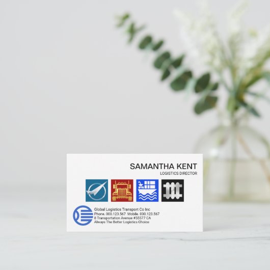明るいカラフルロジスティック・サービスのアイコン 名刺 (スタンド正面)