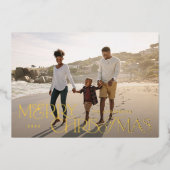 明るいカラフル写真クリスマスの幾何学的スクリプト 箔シーズンカード (正面)