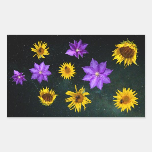 明るいカラフル切り出し花長方形ステッキ 長方形シール (正面)