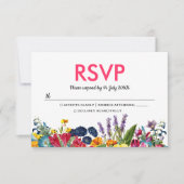 明るいカラフル夏の花の結婚式RSVP 出欠カード (正面)