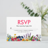 明るいカラフル夏の花の結婚式RSVP 出欠カード (スタンド正面)