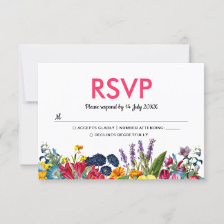 明るいカラフル夏の花の結婚式RSVP 出欠カード
