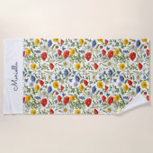 明るいカラフル夏の開花野生のパターン（の模様が）ある花 ビーチタオル (正面)