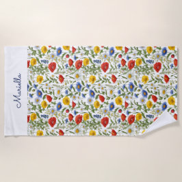 明るいカラフル夏の開花野生のパターン（の模様が）ある花 ビーチタオル