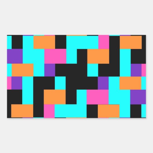 明るいカラフル幾何学模様 長方形シール (正面)