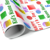 明るいカラフル形状パーソナライズされた子供の誕生日 ラッピングペーパー (ロールコーナー)