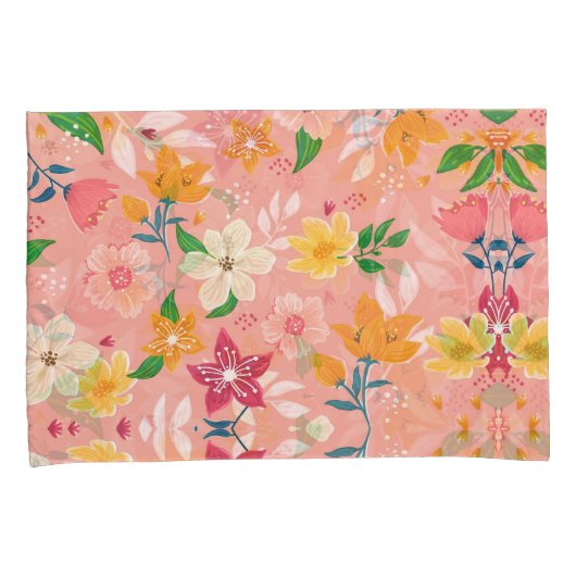 明るいカラフル手絵を描フローラ 枕カバー (正面右)