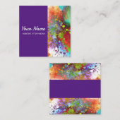 明るいカラフル抽象芸術アートパープル スクエア名刺 (正面/裏面)