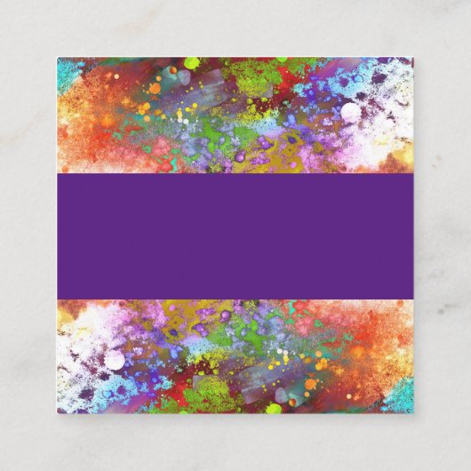 明るいカラフル抽象芸術アートパープル スクエア名刺 (裏面)