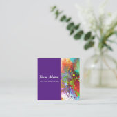 明るいカラフル抽象芸術アートパープル スクエア名刺 (スタンド正面)