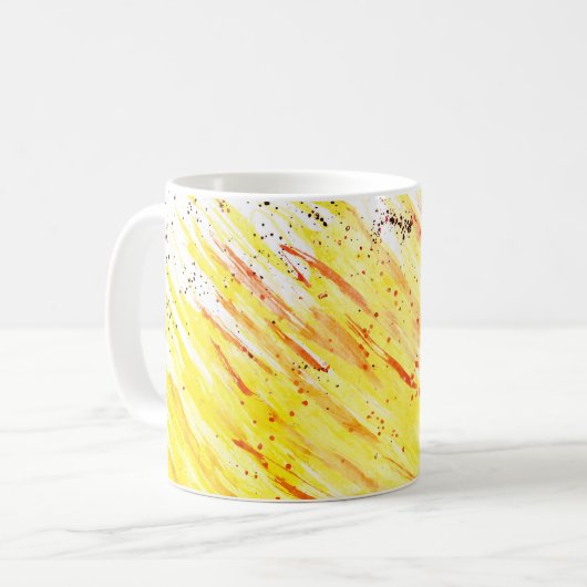 明るいカラフル抽象芸術イエローオレンジ赤ブラック コーヒーマグカップ (正面左)