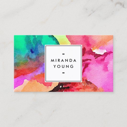 明るいカラフル抽象芸術ウォーターカラーアートホワイト 名刺 (正面)