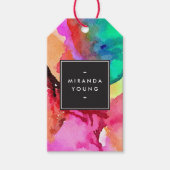 明るいカラフル抽象芸術ウォーターカラーアート ギフトタグ (正面)