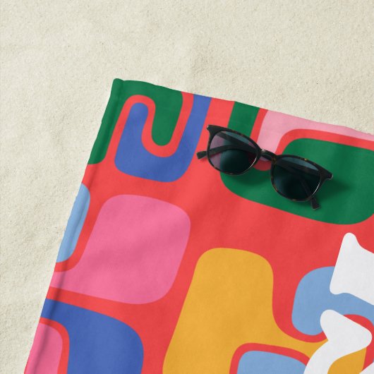 明るいカラフル抽象芸術シェイプパーソナライズされた名 ビーチタオル (インサイチュ)