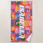 明るいカラフル抽象芸術シェイプパーソナライズされた名 ビーチタオル (正面)