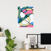 明るいカラフル抽象芸術パターン – ピンクブルーグリーン ポスター (ホームオフィス)